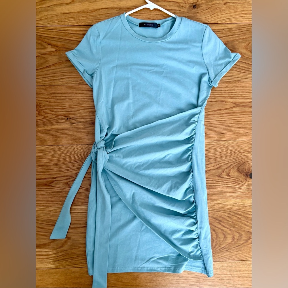 Zara Asymmetrical Light Blue Dress with Side Tie